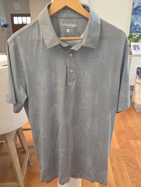 chubbies Men's Dusty Gray/Green Golf Polo Shirt w/ Scenic Design (M)